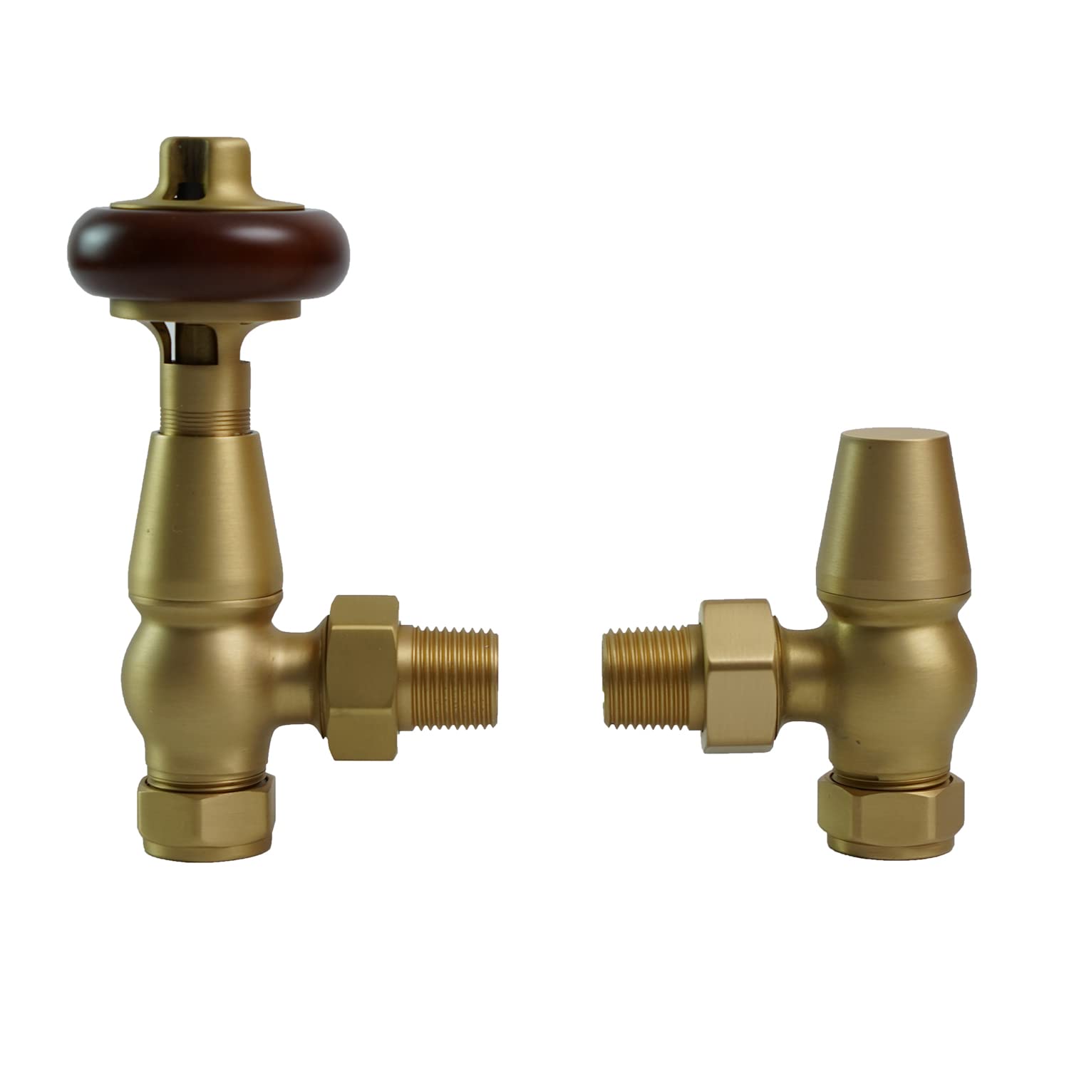 Nrg Brushed Brass Angled Trv And Lockshield Set, 15Mm, Red Wheel,