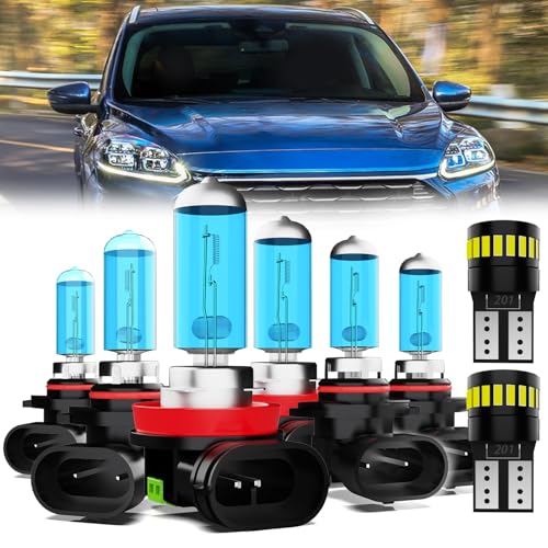 Image of Headlight Bulbs + License Plate Lights - Fit Ford Escape 2013-2016, 9005 High Beam + H11 Low Beam + 9145 Fog Lights Halogen Bulbs, Pack of 8