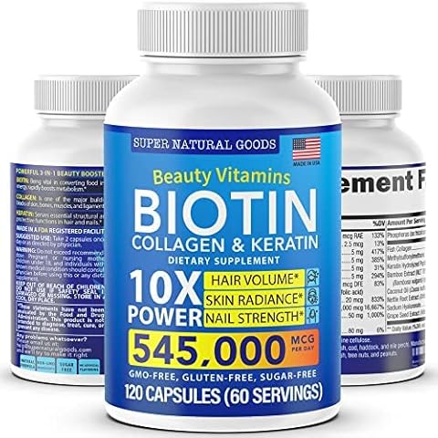 Biotin and Collagen Vitamins + Keratin with Folate - Hair Loss Treatments for Women & Men - Hair, Skin and Nails Supplements for Hair Growth & Postpartum Support - GMO Free & Gluten Free (120 Caps) Cover