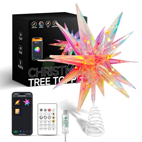 Christmas Tree Topper Star with App, Remote, 3D Colors, LED