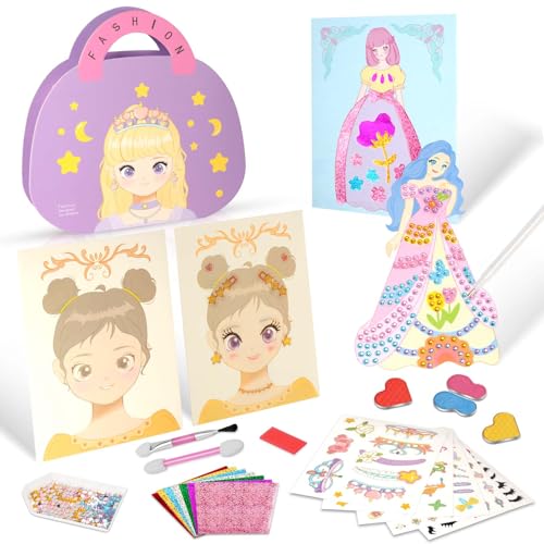 Aomig Regalo Bambina Libretto da Colorare, Lavoretti Creativi Borsa per Trucco con Adesivi per Giochi di Vestire la Principessa per Bambini, Libri di Trucco per Giochi di Travestimento
