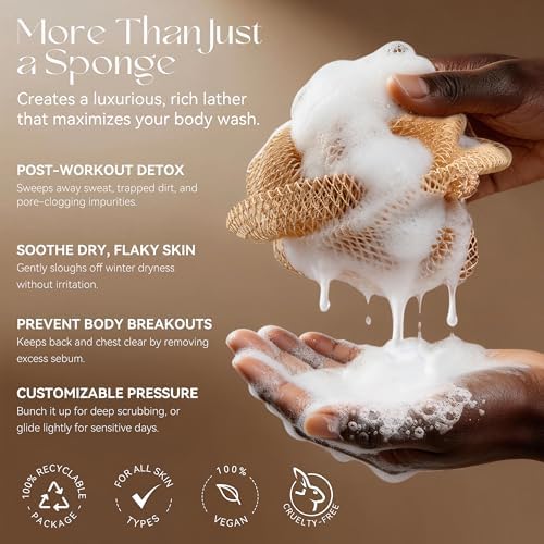 CORATED 2 Pieces African Mesh Sponge, African Net Sponge, Exfoliating Mesh Sponges, Back Exfoliator, Beauty Skin Cleansing for Shower and SPA, Black and Dark Green