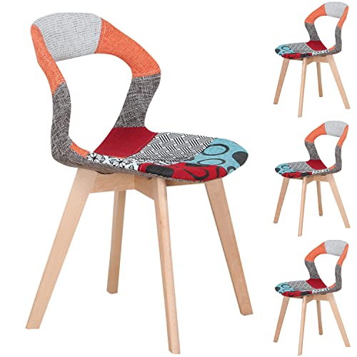 I LOVE FACE Sillas de Comedor Escandinavas de 4 Piezas Patchwork con Patas de Haya Maciza, Sillas de Cocina para Salón, Comedor, Sala de Reuniones, Círculo Rojo