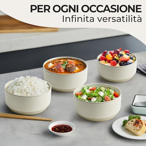 MIAMIO - Set di 4 ciotole/Set di ciotole in ceramica (850 ml) per pasta, ramen, cereali, insalata - Lavabile in lavastoviglie e nel microonde - Collezione Sierra (chiaro, Ciotole (4x)) - immagine 5