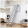 7.4ft Wall Mounted Attic Ladder, 9 Steps Folding Loft Ladder with Pull Down System, Extension Steps Ladder with Armrests, Extra Wider for Home Indoor/Outdoor, Storehouse, Basement (7.2-7.5ft)