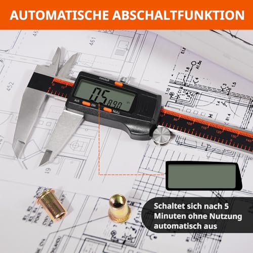 HARDELL Digitaler Messschieber, 0-8 Zoll Messwerkzeug mit großem LCD-Display, Edelstahl, Auto-Off, Zoll/Bruchteile/Millimeter, wasserdichter digitaler Messschieber für DIY/Haushalt/3D-Druck