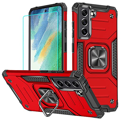 HNHYGETE for Galaxy S21 FE 5G Case with Screen Protector, 360°Military Grade Rotatable Kickstand (Heavy Duty) Shockproof Protective Cases for Samsung Galaxy S21 FE 5G (Red) - image 1
