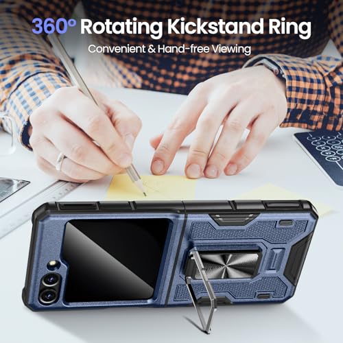 Image of VEGO for Galaxy Z Flip 5 Case with Built-in Privacy Screen Protector | Anti-Peeping Hinge Protection & 360 Ring Kickstand Full Body Protective Drop /Shock Proof Hard Case for Samsung Flip 5-Blue