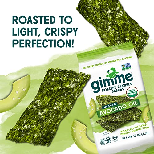 Gimme - Sea Salt & Avocado Oil - 6 Count - Organic Roasted Seaweed Sheets - Keto, Vegan, Gluten Free - Great Source Of Iodine & Omega 3’S - Healthy On-The-Go Snack For Kids & Adults #TOP3