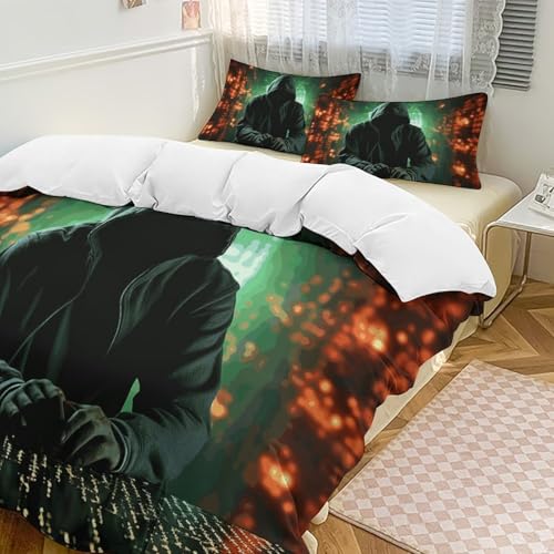 BSCKKDMN Hacker Attack - Juego de ropa de cama de 3 piezas súper suave y acogedor, funda de edredón de microfibra ligera con cremallera para decoración de dormitorio de adultos para todas las