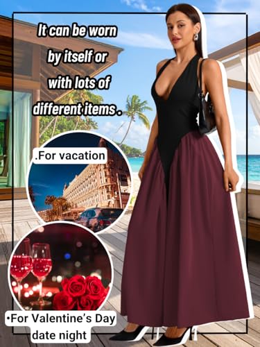 Image of ChiaoLezhee Deep V Neck Dress, Halter Maxi Dresses, Vacation Date Night, Sexy for Women Corset Flowy Wedding Guest Drop Waist