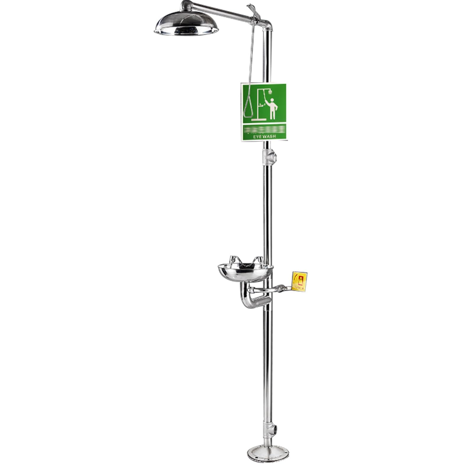 Estación lavaojos de Acero Inoxidable 304, lavaojos de Emergencia con pulsador Manual y Ducha, Kit de Primeros Auxilios para Laboratorio, fábrica y Escuela (Doble Entrada).