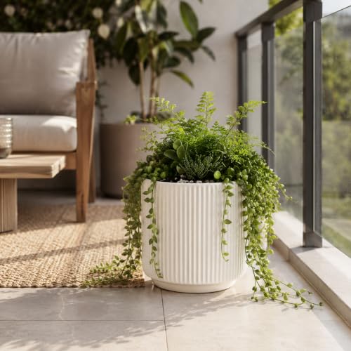 Image of elaris Elegant Ribbed Ceramic Planter for Indoor Plants | Contemporary Textured Flower Pot for Living Room, Bedroom, Office Desk, Shelf & Tabletop Decor (White) 3.74 inch