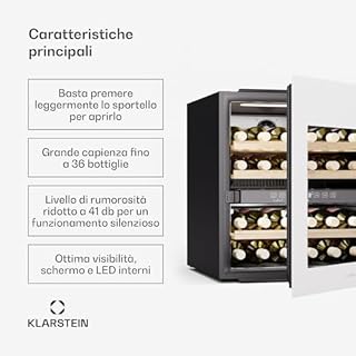 KLARSTEIN Rhone 36 Duo Cantinetta Vino - 36 Bottiglie, Doppia Temperatura, 5-22°C, LED, Protezione UV, Push-to-Open, Silenziosa, Nero
