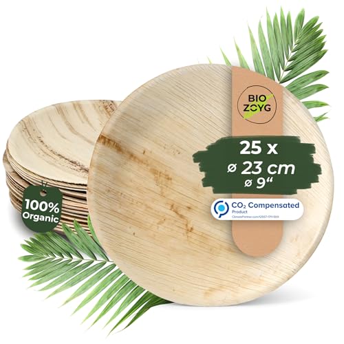 BIOZOYG 25x de platos de hoja de palma de 25 cm de diámetro - Platos desechables compostables y naturales - Vajilla de fiesta redonda