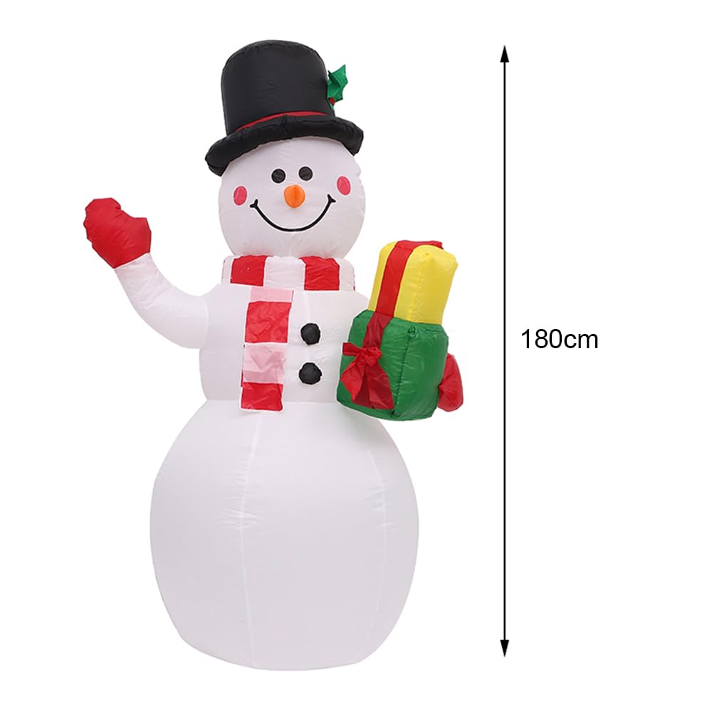 Muñeco de nieve (180 cm, con luz LED, decoración para jardín, césped, fiesta de vacaciones, color negro