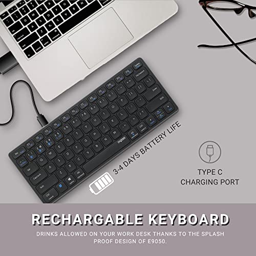Image of Rapoo E9050 C-Type Rechargeable Bluetooth Wireless Multi-Device (4 Devices) Keyboard for Windows /iOS /Android,Tablet /Smartphone - 3 Years Warranty Dark Grey