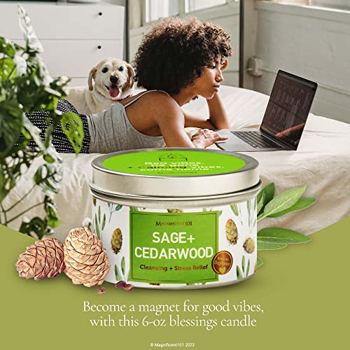 Sage + Cedarwood Aromatherapy Candle For House Energy Cleansing And Stress Relief, Banishes Negative Energy I Purification And Chakra Healing - Natural Soy Wax Tin Candle For Aromatherapy 6Oz #TOP1