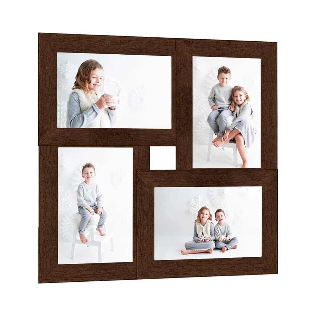 Collage Marco de fotos marrón oscuro para 4 fotos de 13 x 18 cm de MDF y PS, marco intercambiable con paspartú, decoración de pared y expositor de mesa para carteles, certificados, impresión