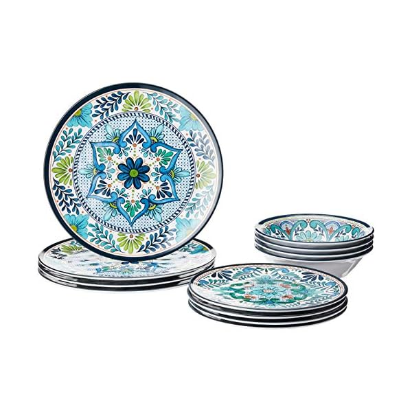 Certified international talavera melamine 12 piece dinnerware set service for 4 multicolored  urban country home decor