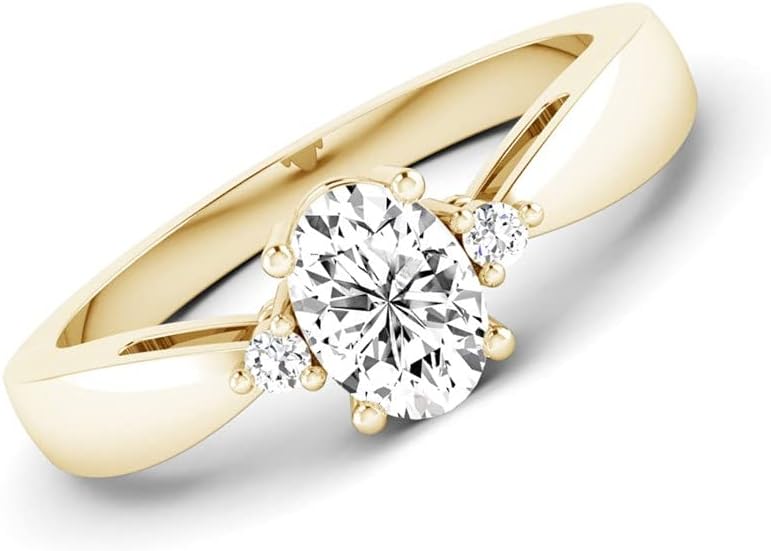 JEWELS FORUM 1.20 Carat TCW Moissanite 14k Gold Engagement Ring For Women 1.00cts Solitaire Oval Lab Grown Diamond 3 Stone Anniversary Wedding Bands (Color D-F/Clarity VS2-SI1)