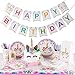 Unicorn Party Supplies Kit | Serves 16 | Unicorn Birthday Party Supplies | Happy Birthday Banner | Cake Topper | Cake Cutter | Candles | Goody Bags | Napkins | Plates | Cups | Utensils | Table Cloth