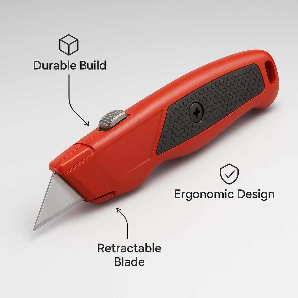 BROTHER'S PLASTIC Retractable Utility Knife with 5 Extra Blades | Adjustable Slide Design for Crafting, Packing, and Everyday Cutting Tasks | Compact and Practical Tool