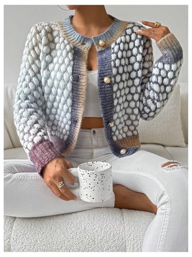 GORGLITTER Women's Button Up Colorful Cropped Cardigan Fall Clothes Cute Trendy 2025 Knit Tweed Sweater Jacket4