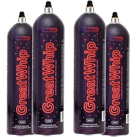 GreatWhip 640g Whipped Cream Charger All Aluminium Construction Whip Cream Cylinders Lightest Cream Tank (4 Cylinders) Cover