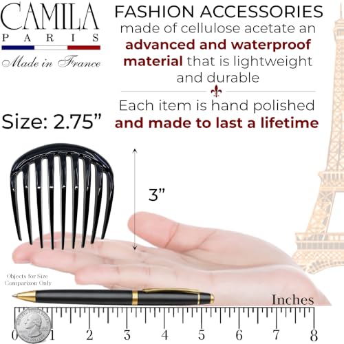 Image of Camila Paris CP2873 Hair Side Comb 2.75 inch French Twist Hair Combs Clips | Small French Comb Hair Clips Pin, Hair Side Combs for Women, Made in France