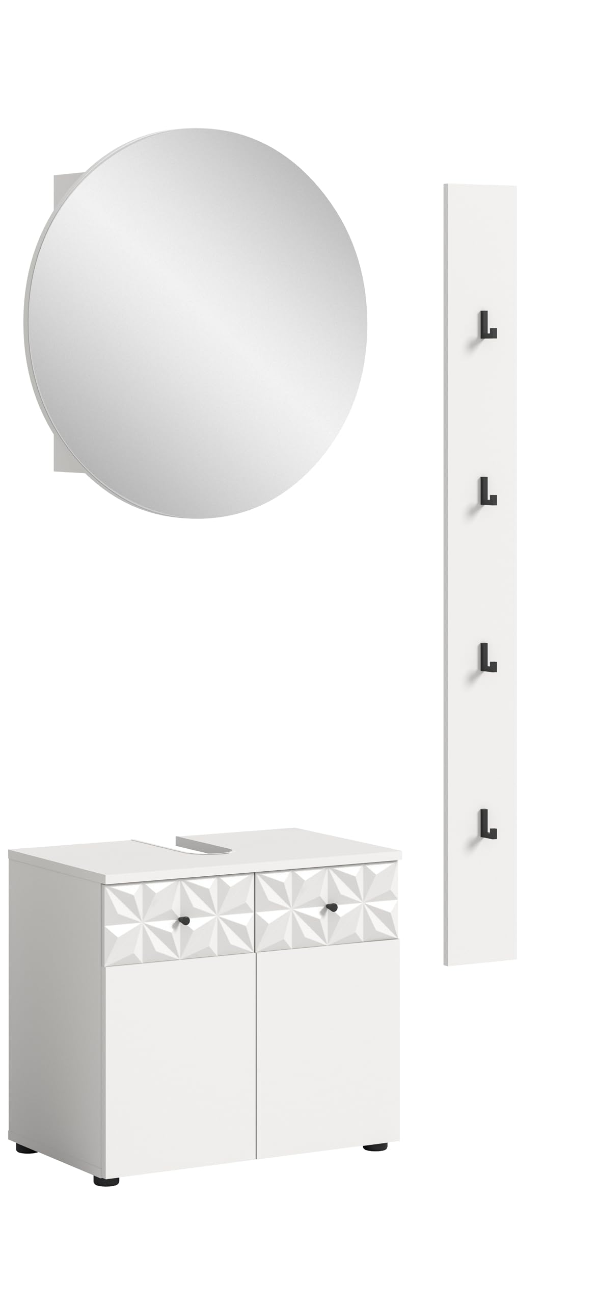 Badezimmer Prisma 3tlg. Badmöbel-Set – Weiß Hochglanz