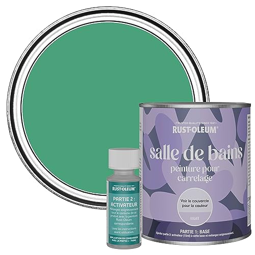 Rust-Oleum Peinture Verte Résistante à l'eau pour Carrelage de Salle de Bain, Finition Mate - Émeraude 750ml