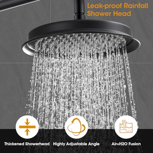Image of Antique Rain Shower Head with Handheld Spray, Matte Black Rain Shower System with Rough-in Balance Pressure Valve, 9 inch Bathroom Luxury Rain Fall Shower Head Wall Mount Round, (B2312-BK)