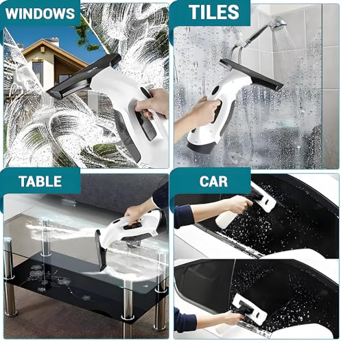 Image of Cordless Window Cleaner,Window Cleaner Squeegee Tool Set for Shower Glass and Strong Suction for Home, Mirror, Glass, Car Windshield, Countertop, Tiles