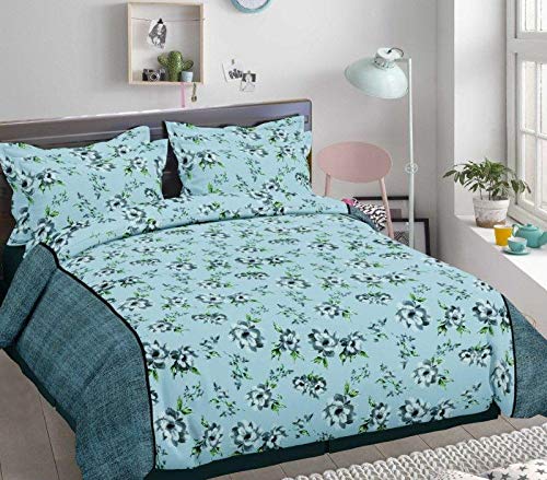 Anchals Collection Divine King Size Cotton Light Blue with Floral Print
