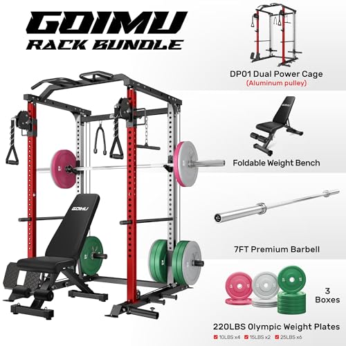Image of DP01 Power Cage, 2000LBS Squat Rack with Cable Crossover and Dual Independent Pulley System, Full Cage for Full Body Training, Power Rack with More Training Attachments for Home Gym