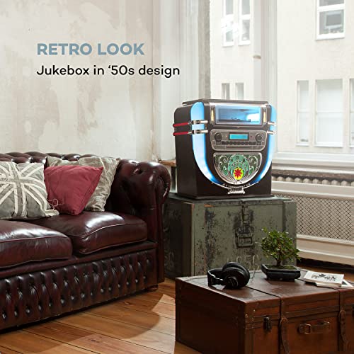 auna Graceland Mini Jukebox, Jukebox avec Tourne-Disque, Radio Dab+/FM, Jukebox rétro, Lecteur CD, LED - Les Beatles, Paul McCartney, John Lennon, RIngo Starr, George Harrison auna Graceland Mini Jukebox, Jukebox avec Tourne-Disque, Radio Dab+/FM, Jukebox rétro, Lecteur CD, LED – Image 4