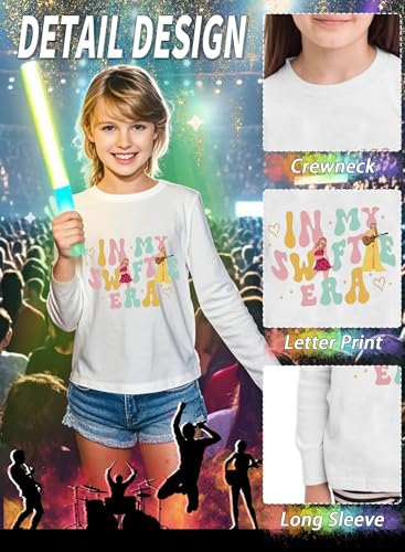 Image of Toddler Girls Letter Print Shirt - Kids Music Concert Long Sleeve Top Cute Casual Graphic Tee Fall Winter Outfits(White,120,1504b)