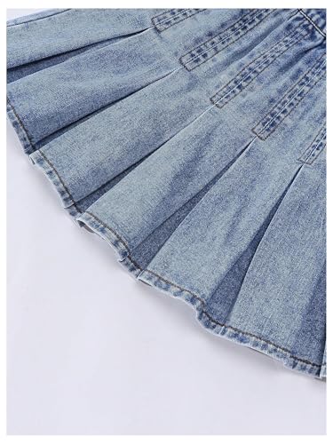 Image of MakeMeChic Girl's Two Piece Summer Cute Cowgirl Outfits Denim Jeans Button Down Vest and Pleated Mini Skirt Set