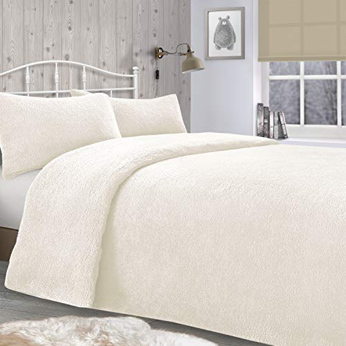 Velosso Teddy Bear Super Plush Warm Fuzzy Cuddly Fleece Thermal Bedding Set (Cream, Double Bed) โ image 1