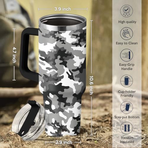 Image of Camouflage Tumbler 40oz Stainless Steel Insulated with Lid & Straw, Camo Gifts for Men Dad Husband Brother Grandpa Veteran Hunting Lover on Christmas Birthday Valentine Fathers Day