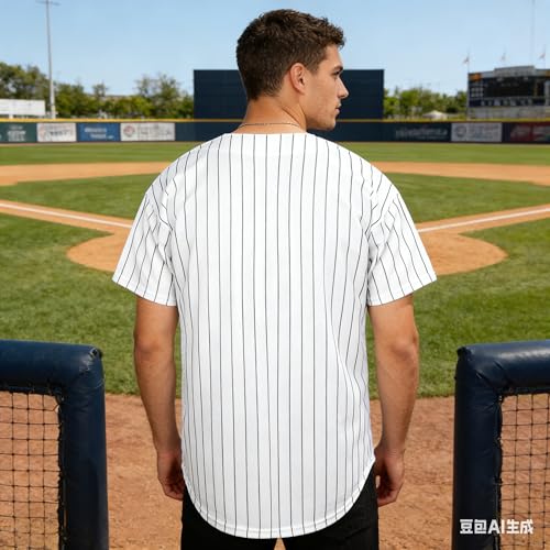 Camiseta de Béisbol Negra con Rayas Blancas, Botones y Manga Corta para Deportes y Uso Casual miniatura 2