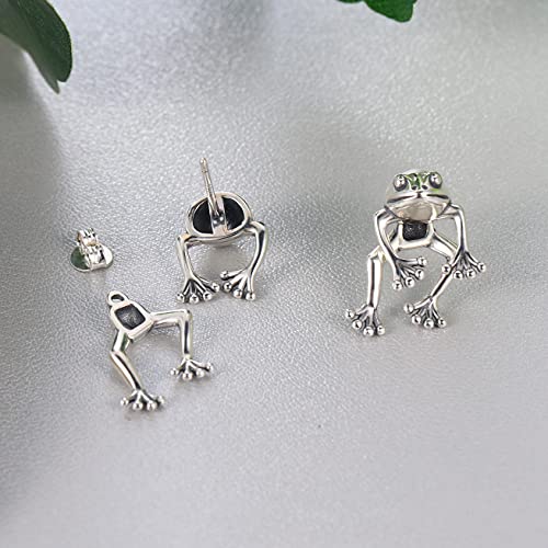 LOVECOM 2 Piece Cute Frog Eaarings for Women 925 Sterling Silver Post Funny Stuff Frog Stud Earring Vintage Cool 3D Animal Ear Jacket Earring Easter Birthday Jewelry for Mom Wife Daughter4