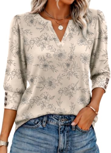 Ekouaer Womens Blouses Flower Tops Lightweight V Neck Ladies Tee Shirts - image 1