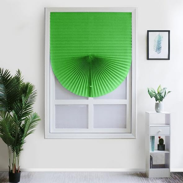2Pcs Non-Woven Fabric Pleated Zebra Blinds Self-Adhesive Window Shade Blackout Curtain for Bedroom Living Room Blcony Office Decor (Green, 90 X 150cm/35.43 X 59.06)