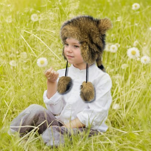 Fluffy Raccoon Hat Thermal Plush Furry Raccoon Tail Hat Faux Fur Windproof Beanie Animal Themed Costume Hat3