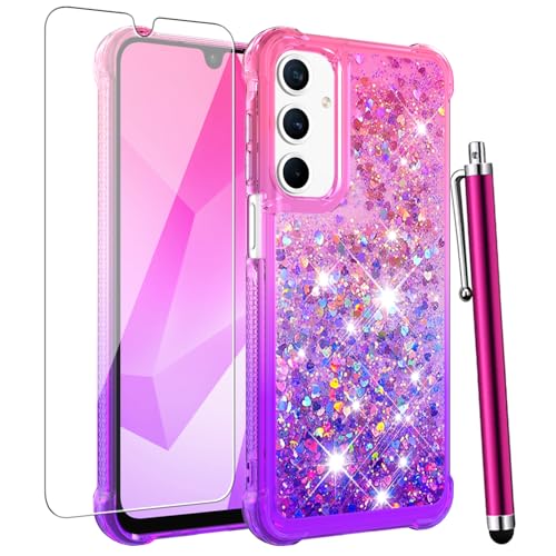 CAIYUNL for Samsung Galaxy A17 5G Case with Screen Protector, Women Girls Glitter Sparkle Liquid Bling Floating Cute Phone Case,Soft TPU Shockproof Protective Cover for Samsung A17 5G -Pink Purple