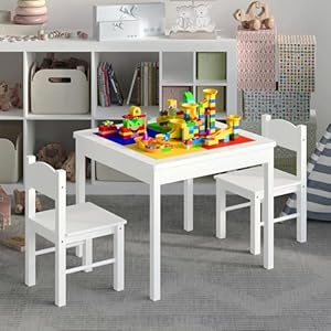 4NM 3 in 1 Kids Table Set for 2, Children Table and Chairs, Toddler Play Activity Table with Hidden Storage Wood Building Block Table Desk for Ages 3-7- Color White 4NM 3 in 1 Kids Table Set for 2 Children Table and Chairs Toddler Play Activity Table with Hidden Storage Wood Building Block Table Desk for Ages 3 7 Color White