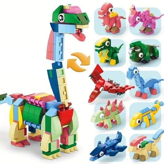 Image of Building Blocks Bricks Set, Build, Learn and Play, Construction, Educational Interactive Creative DIY Toy, Compatible with All Major Brands (10 in 1, Cute Dinosaur Park World, 371 Pcs)