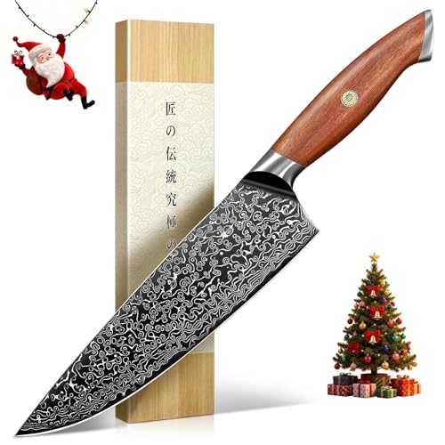 Freelander Küchenmesser 20cm VG10, Scharfes Profi Kochmesser mit Damastmuster, Japanisches Messer mit Holzgriff, Geschenk für Männer und Frauen,...
